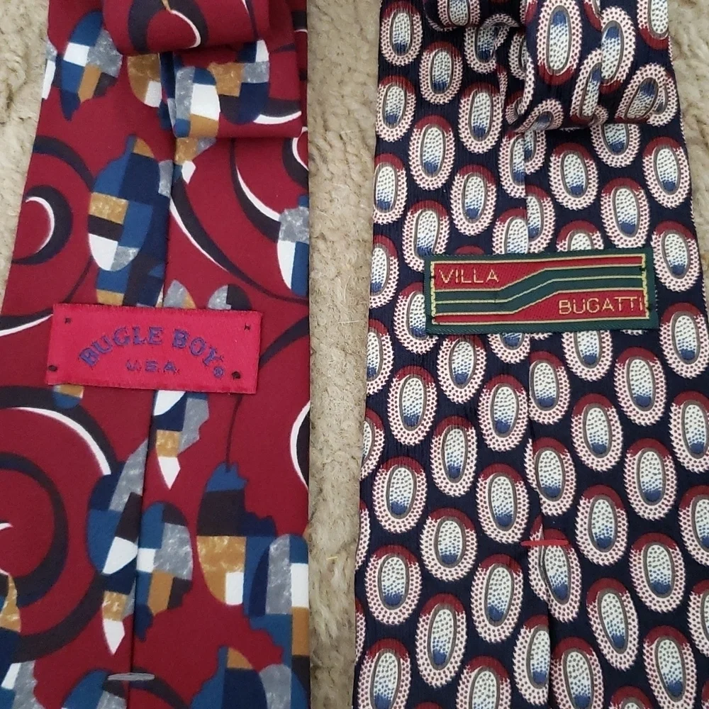 Lot of two ties, bugle boy USA tie and Bugatti Italian silk tie, career wear.
